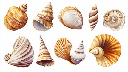 Collection of Various Seashells with Different Shapes and Colors