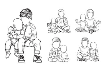 Art piece showcasing a baby in a loving brotherly pose, sketched by hand