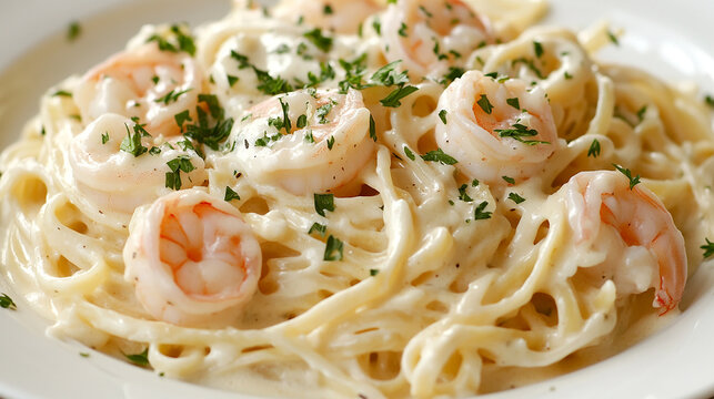 Creamy Shrimp Alfredo Pasta Topped with Parmesan and