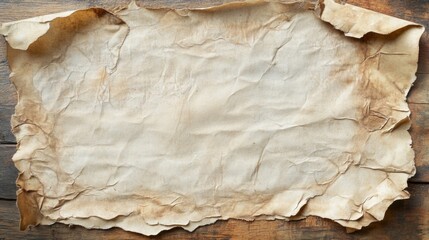 Crumpled, Aged Paper on a Wooden Surface