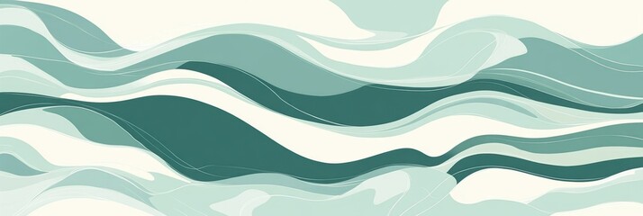 Abstract wave pattern design in soft blues and greens, ideal for backgrounds or fabric prints, conveying a sense of calm and fluidity