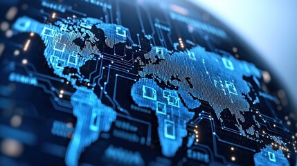 Global Network  Data Transmission  World Map  Digital Technology  Circuit Board  Futuristi
