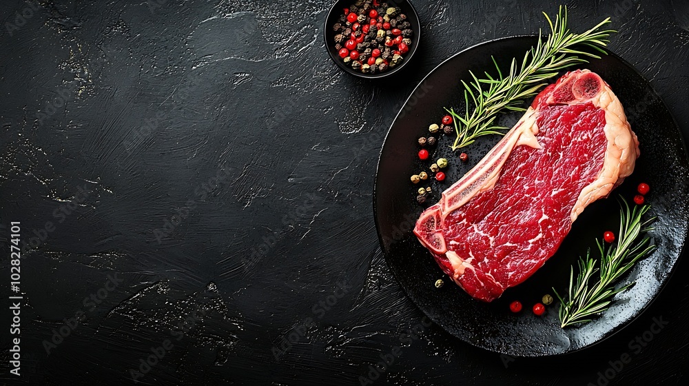 Poster beef steak meat medium rare on plate dark background copy space top view : generative ai