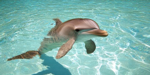 Obraz premium Friendly Dolphin Swimming in Crystal Clear Water