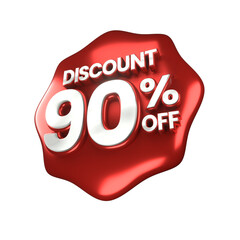 3d sales red and white discount price tag for composition 90 percent, amazing for product promotion