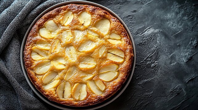 Apple dutch pancake cake in a baking dish Grey stone background : Generative AI