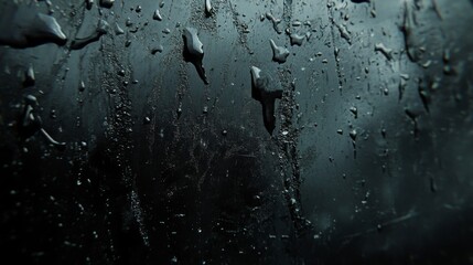 Fototapeta premium Close-up of raindrops on a dark glass surface