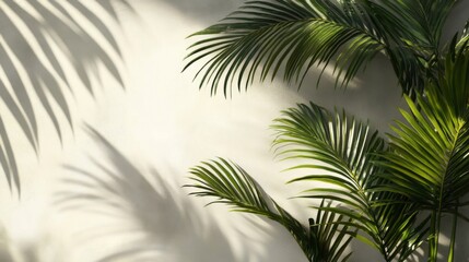 Obraz premium Palm Fronds Cast Shadows on a White Wall