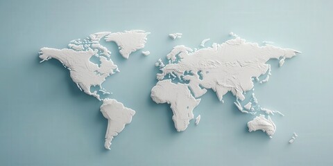 White 3D World Map on Blue Background   Global Concept Illustration