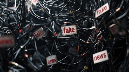 Image depicting tangled web of fake news signs, symbolizing the spread of disinformation