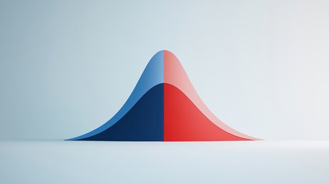 A 3D visualization of a normal distribution curve in patriotic red and blue colors, symbolizing statistical data representation with a USA theme