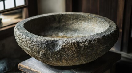Fototapeta premium A Close-up of a Rough Stone Bowl