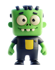 Cute Green Cartoon Monster Illustration on Transparent Background for Overlays and Designs