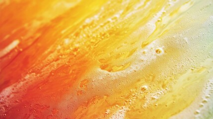 Close-up of Golden Liquid with Bubbles and Ripples