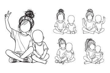 Cute line art captures the bond between a baby and their sister