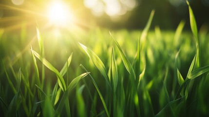 Fototapeta premium Sunlit Blades of Grass in a Field