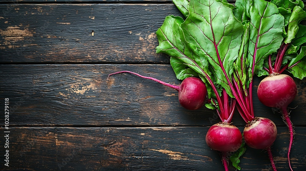 Poster fresh organic beet beetroot on grey rustic wooden background top view : generative ai