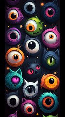Colorful cartoon eyes on a dark background