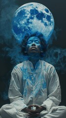 Obraz premium Meditation Under a Blue Moon: Finding Inner Peace