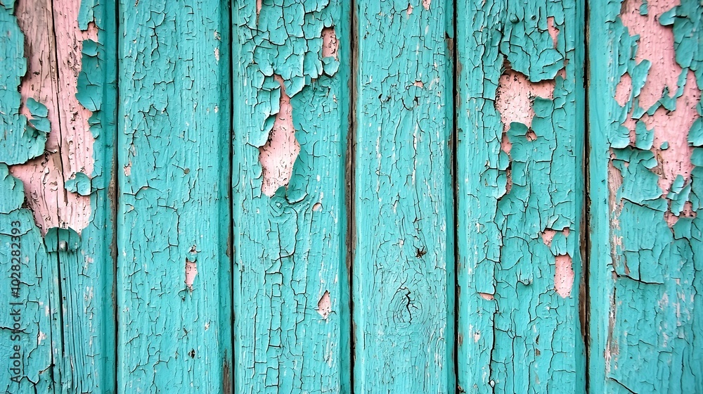 Fototapete turquoise colorful wooden background with crackling effect high resolution copy space top view : gen
