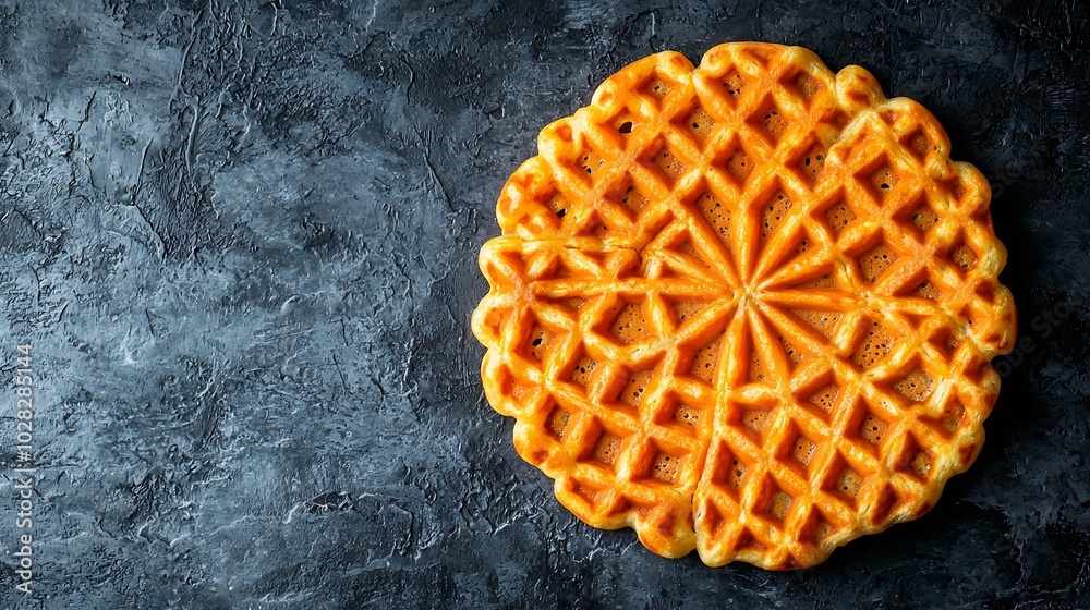 Poster Belgian waffle Slate background Copy space Top view : Generative AI