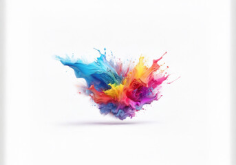Fototapeta premium A colorful explosion of vibrant paint splatters on a white background, creating a dynamic and abstract composition.