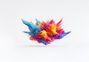Fototapeta premium An abstract explosion of colorful paint splatters across a white background.