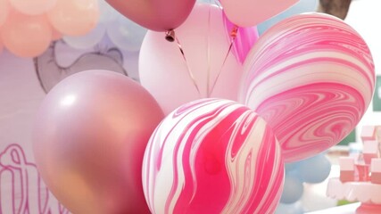 Pink balloons party decor background, baby shower or birthday
