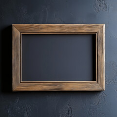 Mock-up Wooden Classic Photo Frame on Dark Textured Wall – Ideal for Artwork or Poster Display