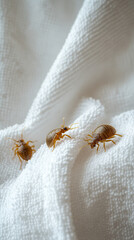 Bed bugs on a white towel close-up