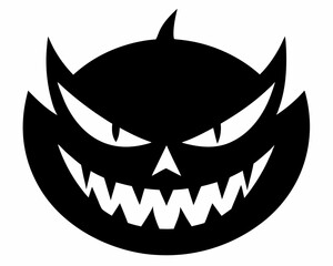 Minimalist Jack-o'-Lantern Black Silhouette Vector Design, Halloween pumpkin icon.