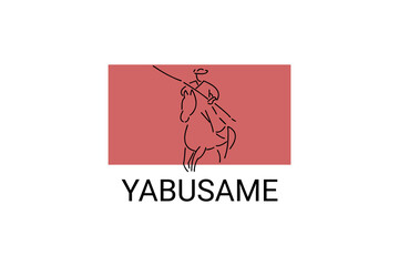 Translate: horseback archery. Japanese  mounted archery sport vector line icon. japanese tradition, sportman, sport pictogram illustration.