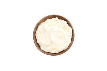 PNG, philadelphia cheese in a wooden plate, isolated on white background.