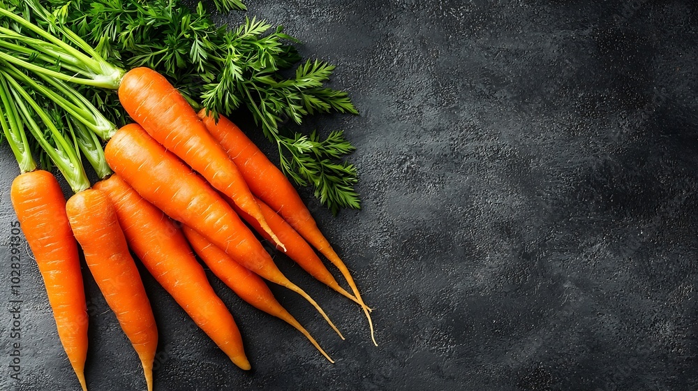 Poster fresh carrots bunch on a grey stone background top view copy space : generative ai