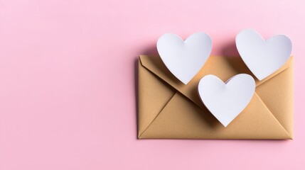 Romantic Envelope with Paper Hearts on Pink Background for Valentine s Day or Anniversary