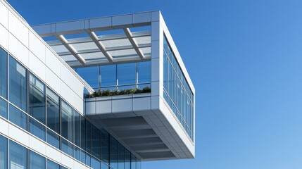 modern office building with minimalist design reflecting blue sky in its windows