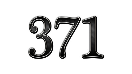 black metal 3d design of number 371 on white background.