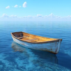 Boat Floating Peacefully in Vast Calm Blue Ocean Image