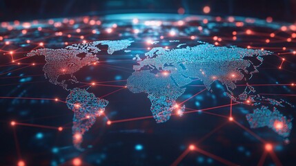 Fototapeta premium Global Network of Interconnected Data Points on a Digital World Map