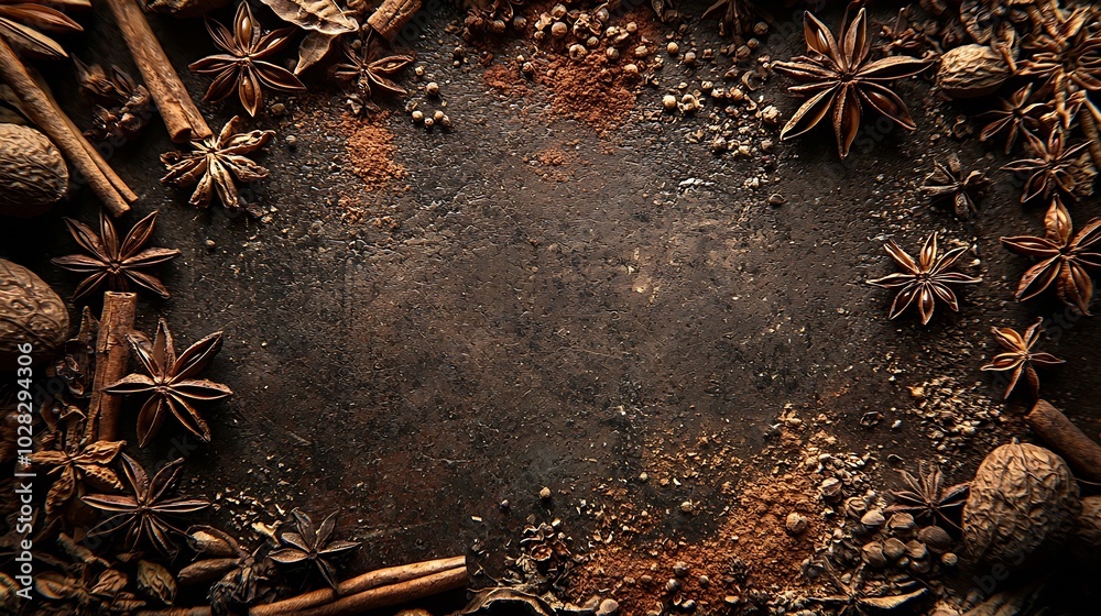 Poster spices for indian masala chai grey background top view : generative ai