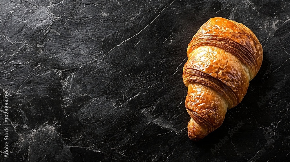 Aufkleber fresh croissant on a black slate background top view copy space : generative ai
