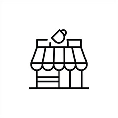 Bakery shop icon. Simple icon depicting a bakery storefront, ideal for food apps, and location-based services. Features a classic shop with a loaf sign, representing bakery goods. Vector illustration