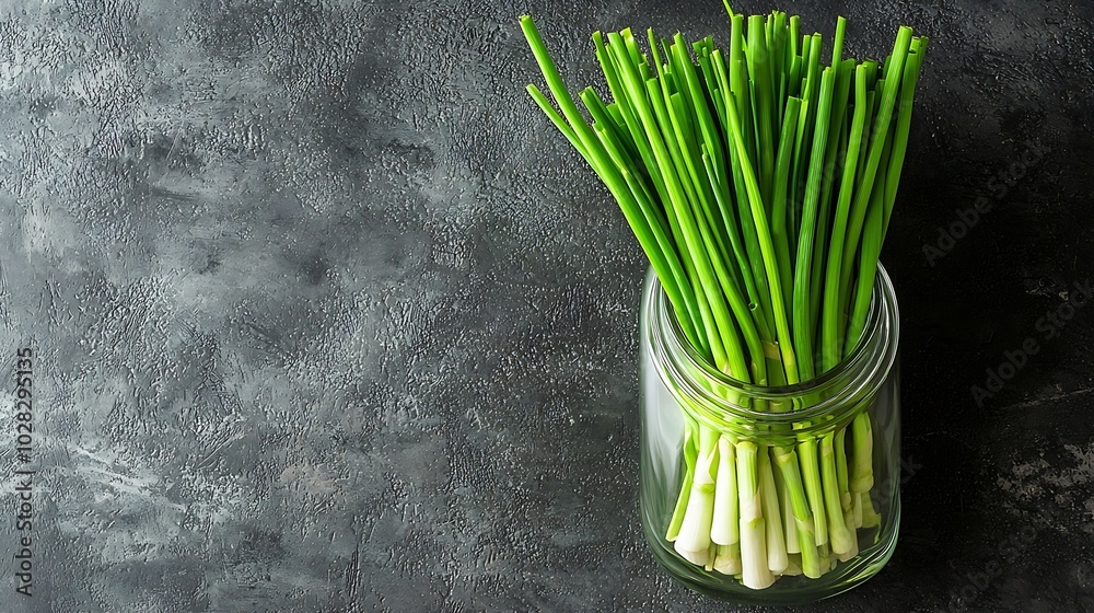 Poster lemongrass in a jar on grey stone background top view copy space : generative ai
