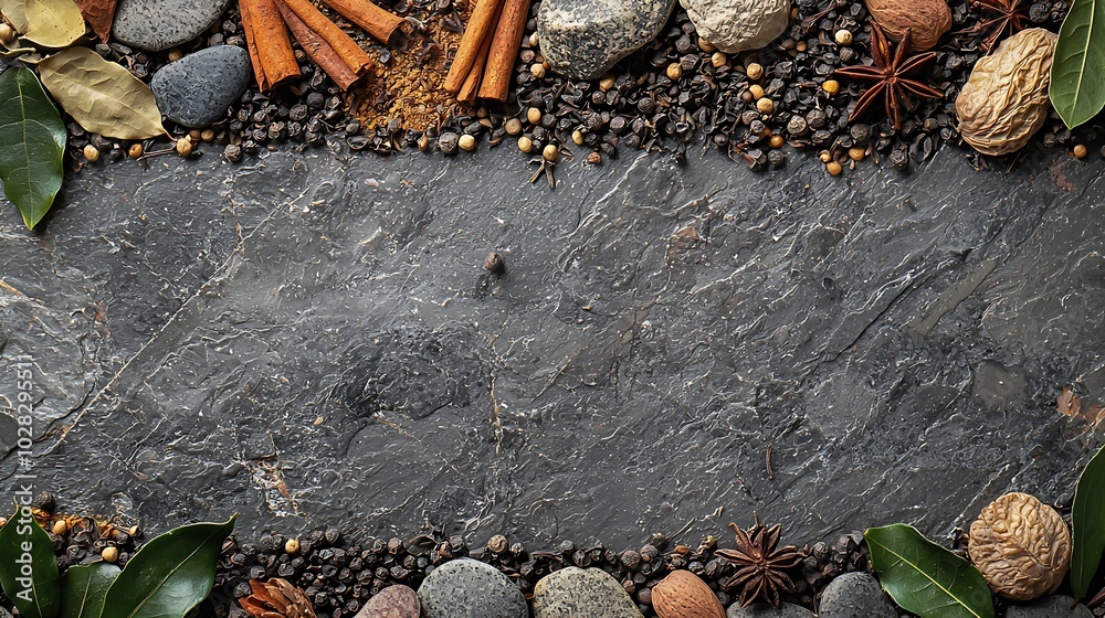 Poster spices for indian masala chai grey background top view : generative ai