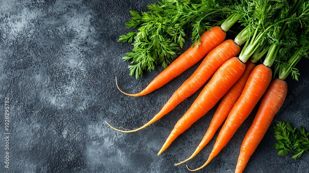 Poster fresh carrots bunch on a grey stone background top view : generative ai