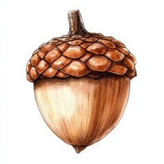 Acorn Illustration. Cute Watercolor Drawing of Acorn, Harvest Element in Nature