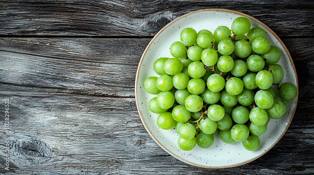 Aufkleber green grape on a white plate grey wooden background top view copy space : generative ai