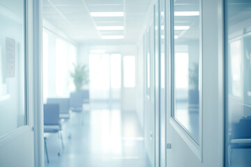 A clean and modern hospital hallway with natural light