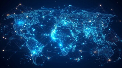 A Networked World Map with Glowing Cities and Interconnected Lines