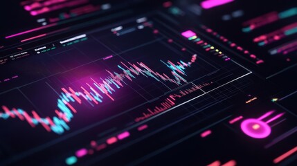 Crypto trading interface, neon lights, dark theme, futuristic efficiency